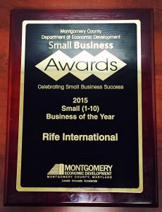 Rife International recognized as 2015 Small Business of the Year by Montgomery County DED