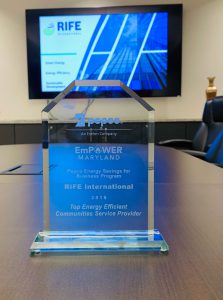 RIFE is honored to be recognized by EMPOWER Maryland and PEPCO with the Top Community Energy Efficiency Services Provider Award